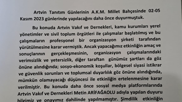 Artvin Tanıtım Günlerinin İPTALİ hakkında